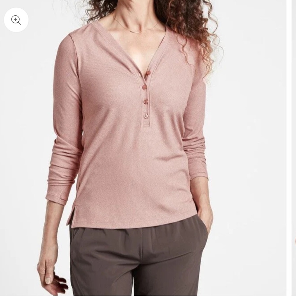 ATHLETA Uptempo Ribbed Button Long Sleeve Henley Palermo Pink M